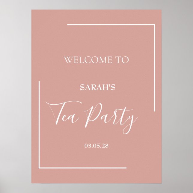 Elegant Blush Tea Party Birthday Poster (Front)