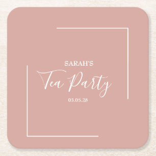 Elegant Blush Tea Party Birthday Square Paper Coaster