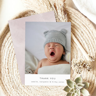 Elegant Blush Texture Minimal Simple Baby Photo Thank You Card