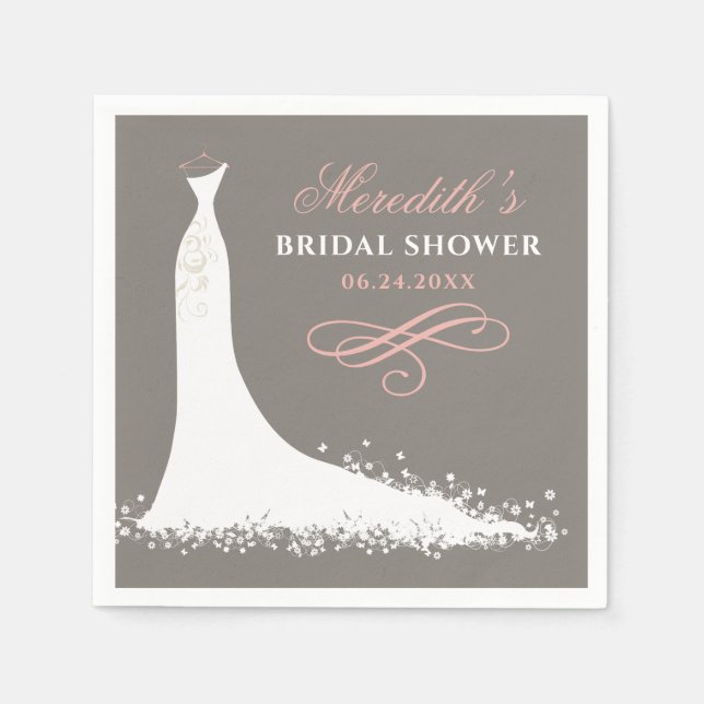 Elegant Blush Warm Grey Wedding Gown Bridal Shower Napkin (Front)