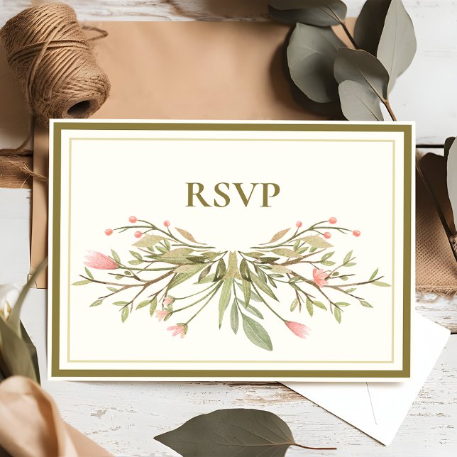 Elegant Blush Watercolor Botanical Wedding RSVP Invitation Postcard (Creator Uploaded)