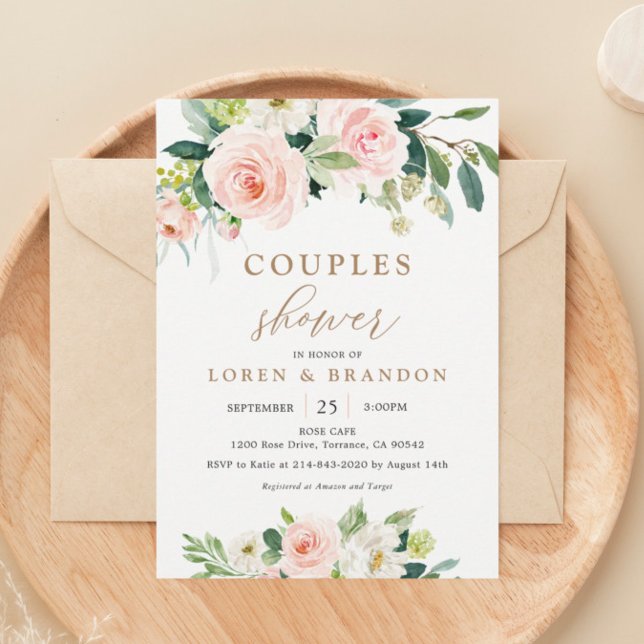 Elegant Blush Watercolor Couples Shower Invitation (Creator Uploaded)