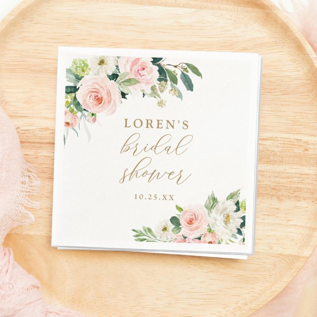 Elegant Blush Watercolor Floral Bridal Shower Napkin (Creator Uploaded)