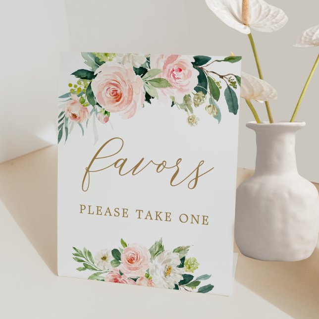 Elegant Blush Watercolor Floral Favours Sign (Creator Uploaded)