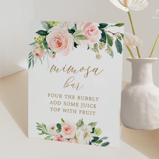 Elegant Blush Watercolor Floral Mimosa Bar Sign (Creator Uploaded)