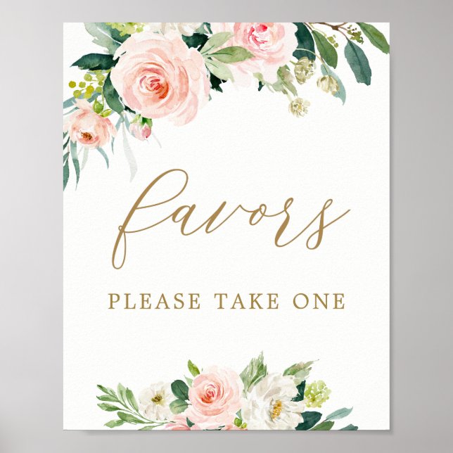 Elegant Blush Watercolor Floral Treat Favours Poster (Front)