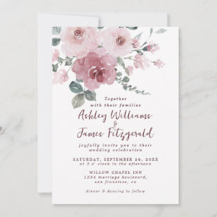 Elegant Blush Watercolor Floral Wedding Invitation