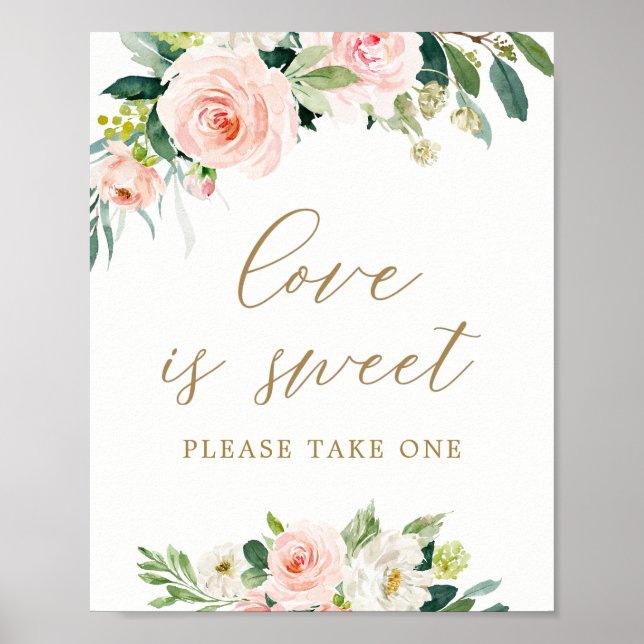 Elegant Blush Watercolor Love Is Sweet Treat  Poster (Front)