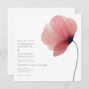 Elegant Blush Watercolor Poppy Wedding Invitation