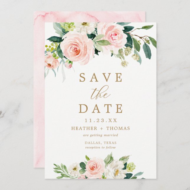 Elegant Blush Watercolor Save the Date Cards (Front/Back)