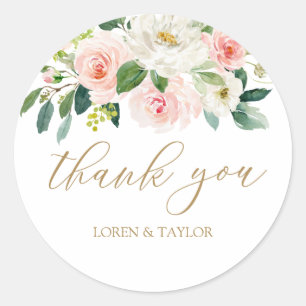 Elegant Blush Watercolor Thank You Favour Classic Round Sticker
