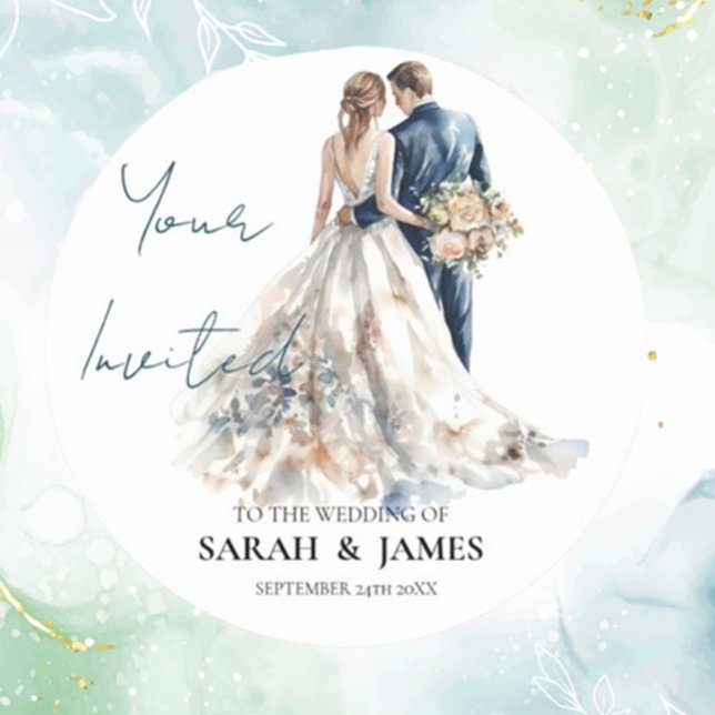 Elegant Blush Wedding  Classic Round Sticker (Add a touch of elegance to your special day with our Elegant Blush Wedding Classic Round Sticker. )