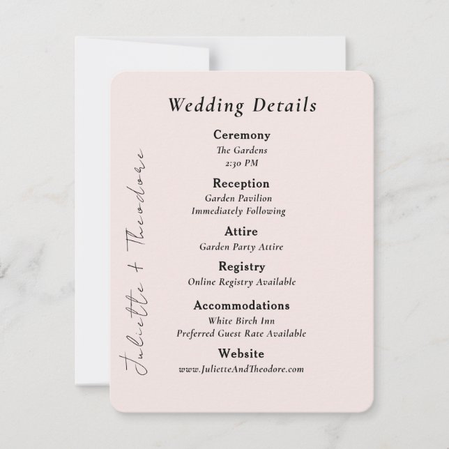 Elegant Blush Wedding Details Card (Front)