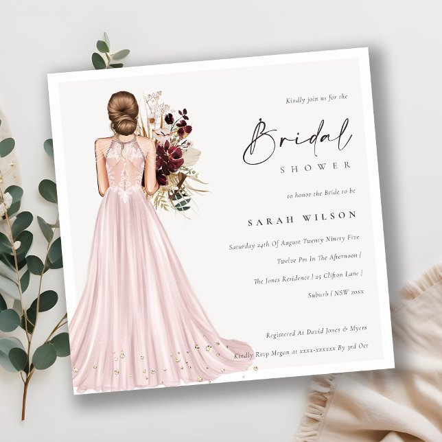 Elegant Blush Wedding Gown Bridal Shower Invite (Creator Uploaded)