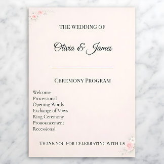 Elegant Blush Wedding Program Card