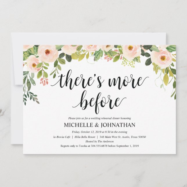 Elegant Blush Wedding Rehearsal Dinner Invites (Front)