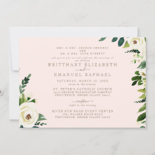 Elegant Blush White Floral Both Parents Wedding II Invitation