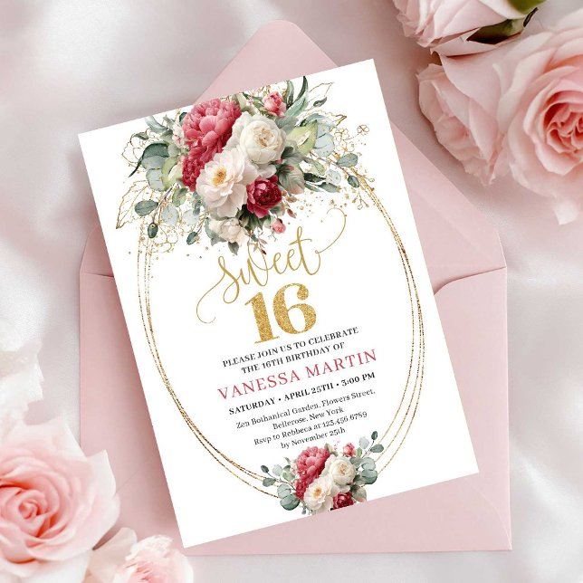 Elegant Blush White Greenery Sweet 16 Birthday  Invitation (Elegant Blush White Greenery Sweet 16 Birthday Invite)