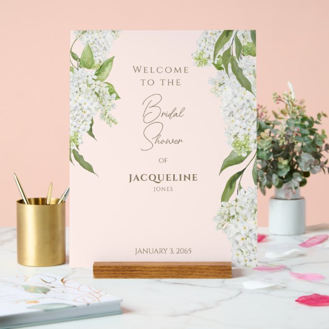 Elegant Blush White Hydrangeas Shower Welcome Acrylic Sign (Wedding)