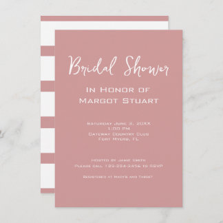 Elegant Blush White Script Stripe Bridal Shower Invitation