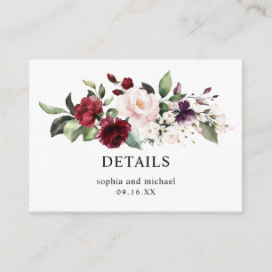 Elegant Blush Wine Floral Wedding Details Enclosur Enclosure Card
