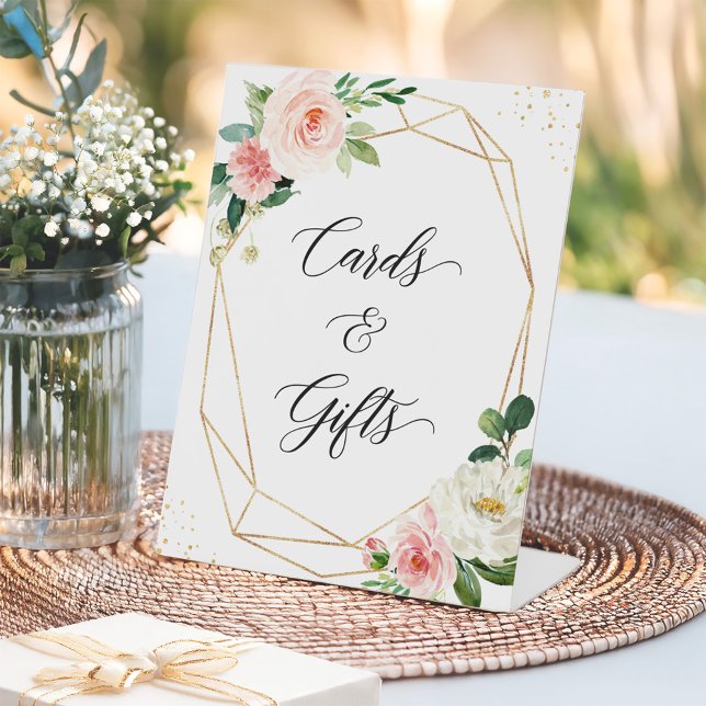 Elegant Blushing Chic Floral Cards and Gifts Table Pedestal Sign (Creator Uploaded)