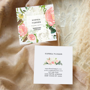 Elegant Blushing Pink Floral with Faux Gold Square Business Card
