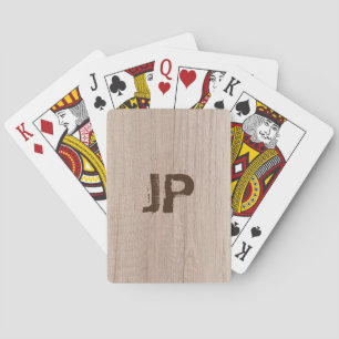 Elegant Board Wood Plank Look Monogram Template Playing Cards