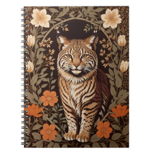 Elegant Bobcat on Brown Floral Background Notebook