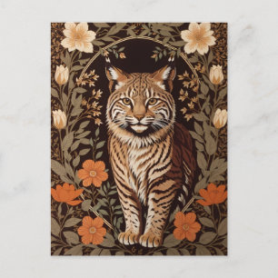 Elegant Bobcat on Brown Floral Background Postcard