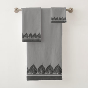Elegant Bodhi Leaves on Grey Shades Bath Towel Set
