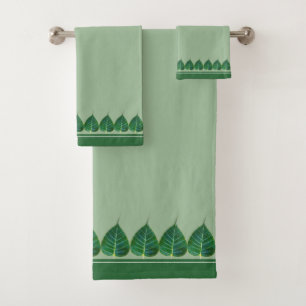 Elegant Bodhi Leaves on Light Laurel Green Bath Towel Set