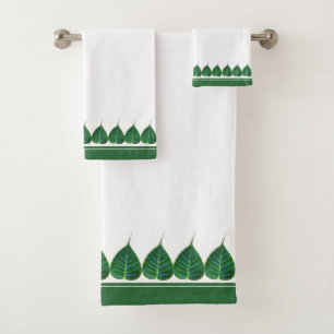 Elegant Bodhi Leaves on White Bath Towel Set