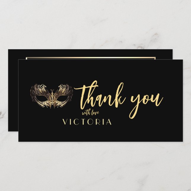 Elegant Bohemian Black gold Masquerade Thank You (Front/Back)