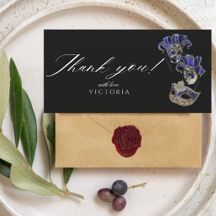 Elegant Bohemian Black Silver Masquerade Thank You Card
