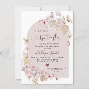 Elegant Bohemian Blush and Butterfly Baby Shower Invitation