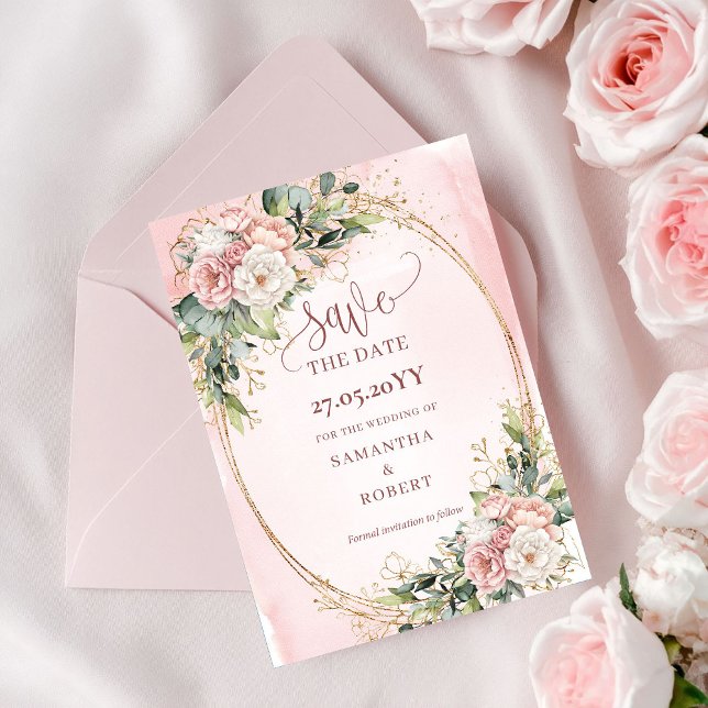 Elegant Bohemian Blush Pink Greenery Save The Date (Elegant Bohemian Blush Pink Greenery Save The Date)