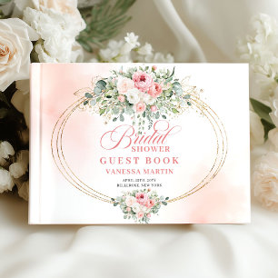 Elegant Bohemian Blush Roses Gold Bridal Shower Guest Book