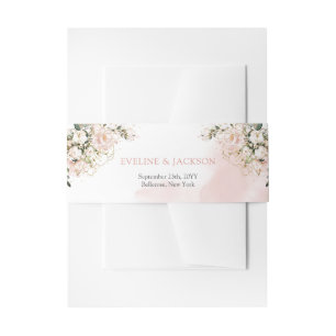 Elegant Bohemian boho blush pink gold wedding Invitation Belly Band