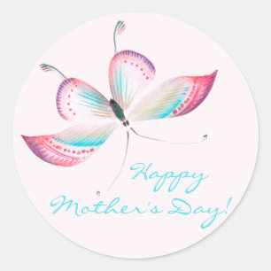 Elegant Bohemian Butterfly Happy Mother's Day Classic Round Sticker