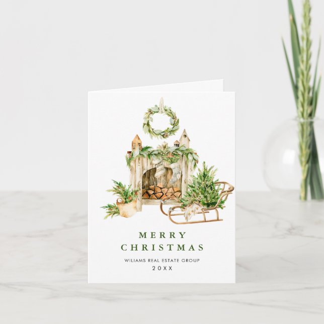 Elegant Bohemian Christmas Composition Corporate Holiday Card (Front)