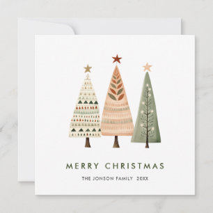 Elegant Bohemian Christmas Pine Tree Greeting Holiday Card