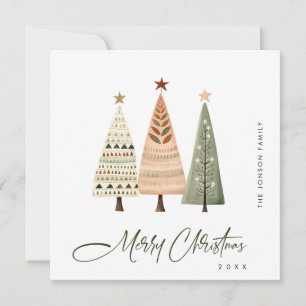 Elegant Bohemian Christmas Pine Tree Greeting Holiday Card