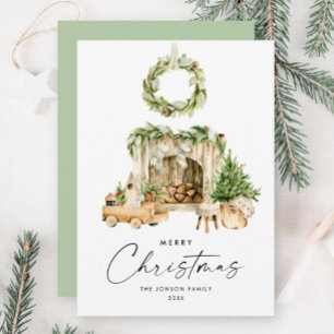 Elegant Bohemian Christmas Tree Composition Holiday Card