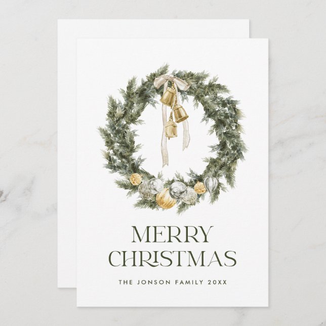 Elegant Bohemian Christmas Wreath Greeting Holiday Card (Front/Back)