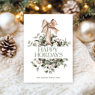 Elegant Bohemian Christmas Wreath Greeting Holiday Card