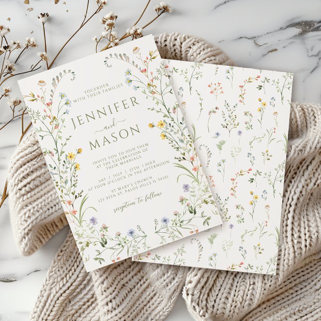 Elegant Bohemian Colourful Meadow Floral Wedding Invitation (Creator Uploaded)