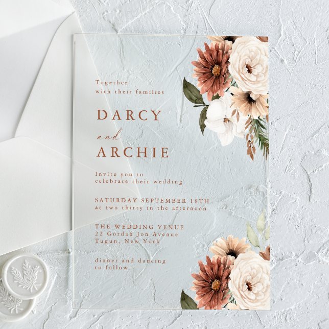 Elegant Bohemian Floral Acrylic Wedding Invitation (Creator Uploaded)