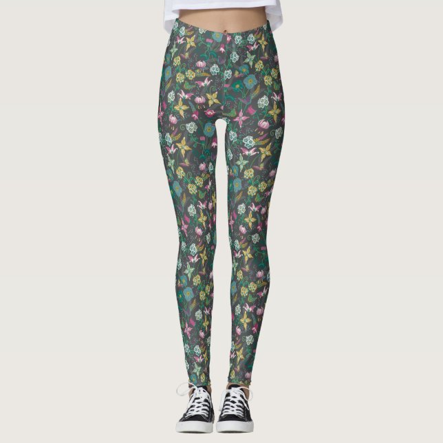 Elegant Bohemian Floral Leggings (Front)