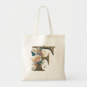 Elegant bohemian floral letter F Tote Bag